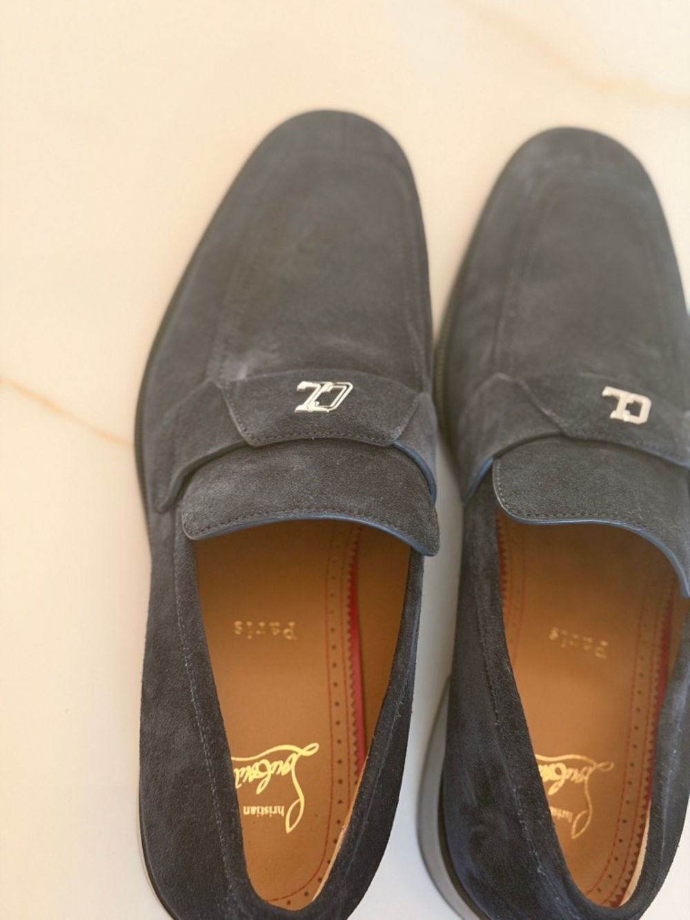 CHRISTIAN LOUBOUTIN - BLUE SUEDE "VARSIMOC" LOAFERS - Picture 2 of 6